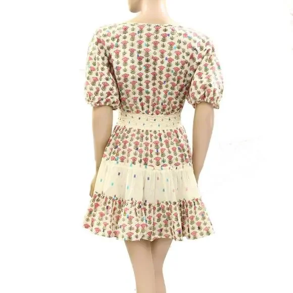 Saylor Anthropologie Greyson Mini Dress Floral Printed Smocked Tiered XS 274190